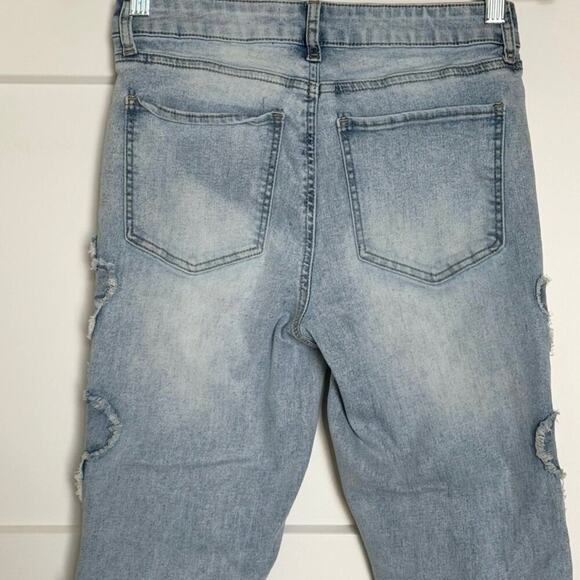 Ashley Mason Premium Distressed Floral Light Blue Jeans Bootcut 3/26 - Picture 5 of 7